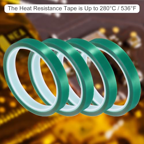 Image of uxcell Green Heat Tape, 4 Rolls 18mmx33m 108ft High Temperature Heat Resistant Tape for Sublimation,Heat Vinyl Press,Heat Transfer, Circuit Board, No Residue