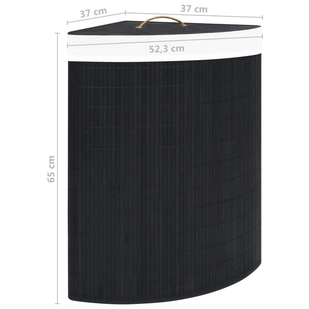 Cesto para la colada esquinera de bambú negro, 60 litros, con bolsa de tela extraíble, plegable, asa, ahorra espacio, versátil para cuarto de baño, dormitorio, habitación infantil, lavandería