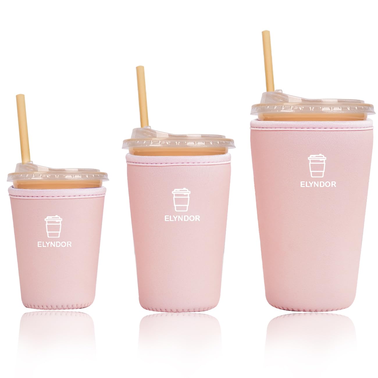 Reusable Insulated Sleeve for Iced Coffee Cup, 3-Pack Coffee Neoprene Drink Sleeve for Cold &amp; Hot Drinks, Beverage Holder for Iced Coffee (Pink Solid)