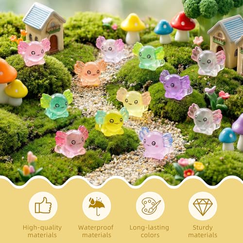 Image of FEXIA 30pcs Mini Resin Axolotl Figurine Mini Resin Animals to Hide Tiny Small Figures Glow in the Dark Luminous Charm Ornament for DIY Craft Garden Landscape Dollhouse Potted Plants Decorations