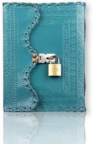 Jagannath Handicraft Leather Diary Journal Notepad Writing Book with Lock & Key Handmade Papers Designed for Home & Office (Ocean Blue)