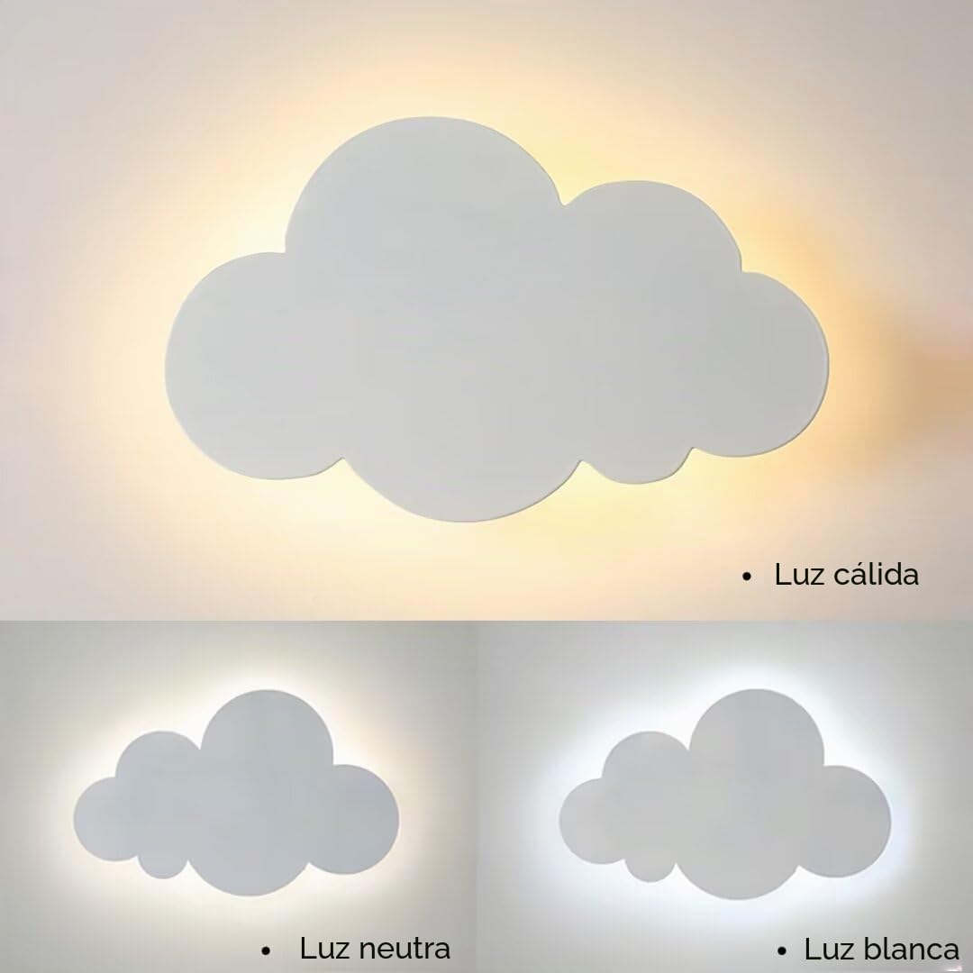Lámpara de pared LED con forma de nube para habitación infantil, lámpara de noche, luz de pared decorativa para dormitorio, sala de estar y escaleras, 18 W, 3 luces