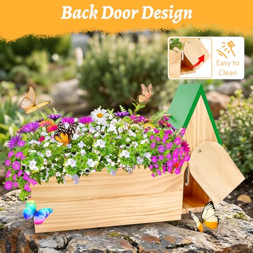Image of Butterfly House and Feeder with Flower Pot for Outside, 3-in-1 Wooden Butterfly House for Garden, Natural Butterfly Habitat with Butterfly Puddler for Garden Decor