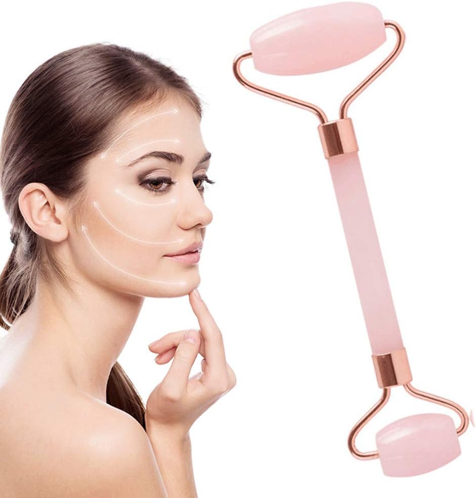 CozhomeJade Roller,Royal Jade Roller for Face,Rose Quartz Roller,Facial Roller,Anti-Aging Massage Tools for Face Neck Eye,Sliming Roller Rejuvenates Face Tool #3-Rose Quartz(rose golden)