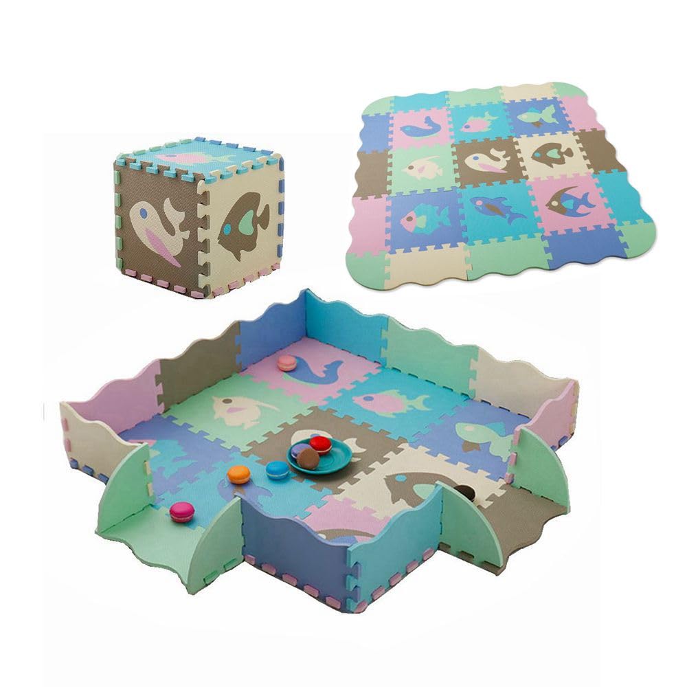 COOLBABY Fun Small Toys Baby Play Mat with Fence Baby Play Mat EVA Foam Puzzle Mat Set of 25 Waterproof Baby Crawl Mats for Home Playroom Perfect Toddler Playroom Crawling Play Mats