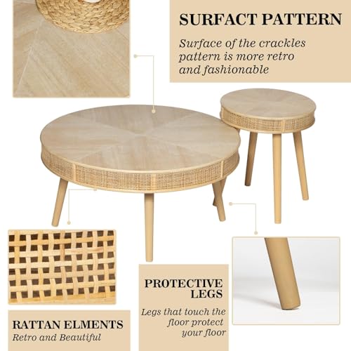 image for Wnutrees Farmhouse Round Coffee Table, Rustic Sofa Side Tea Tables Nes