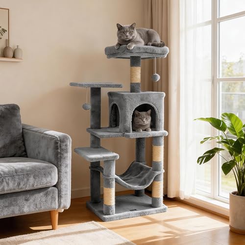 PETSITE árbol para gatos pequeño, 44 pulg alto, gris miniatura 1