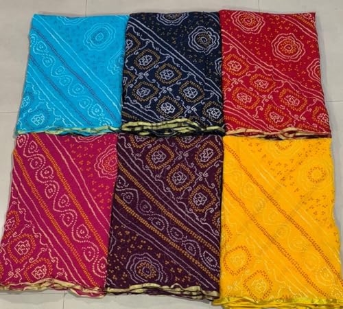 Image of Women's Jaipuri Viscose Georgette Saree, Zari Checks Pattern, Handmade Laddu Bandej Design, Contrast Blouse