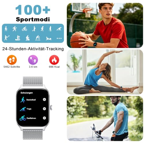 LODIMEKE Smartwatch Blutdruckmessung,1.85“ Fitnessuhr Herren Damen – Ansicht 4
