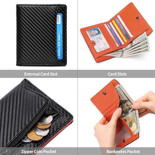 GAEKEAO Mens Wallet Slim Bifold RFID Blocking Thin Credit Card Holder Genuine Leather Minimalist Front Pocket Wallets for Men with Zipper Coin Pocket2