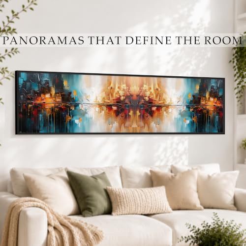 Image of PAINTINGMANTRA Multicolor Combination Abstract Wall Art Paintings, Modern Abstract Art Wall Painting for Living Room, Home and Office Wall Decoration (13x47 Inch)