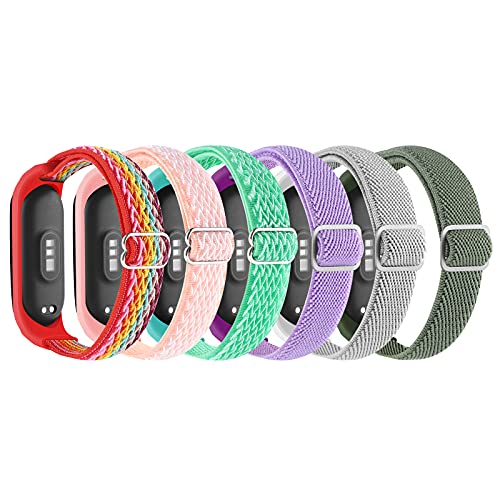 ã€6Packã€‘REALSIGN Adjustable Elastic Band Compatible with Xiaomi MI BAND 3/4/5/6 Strap for Men Womenï¼ŒStretchy Nylon Sports Strap Replacement Wristband Accessories for MI BAND 6/5/4/3 Fitness Tracker(Wave Rainbow+Wave Girl Pink+Wave Blue Sea+Laven