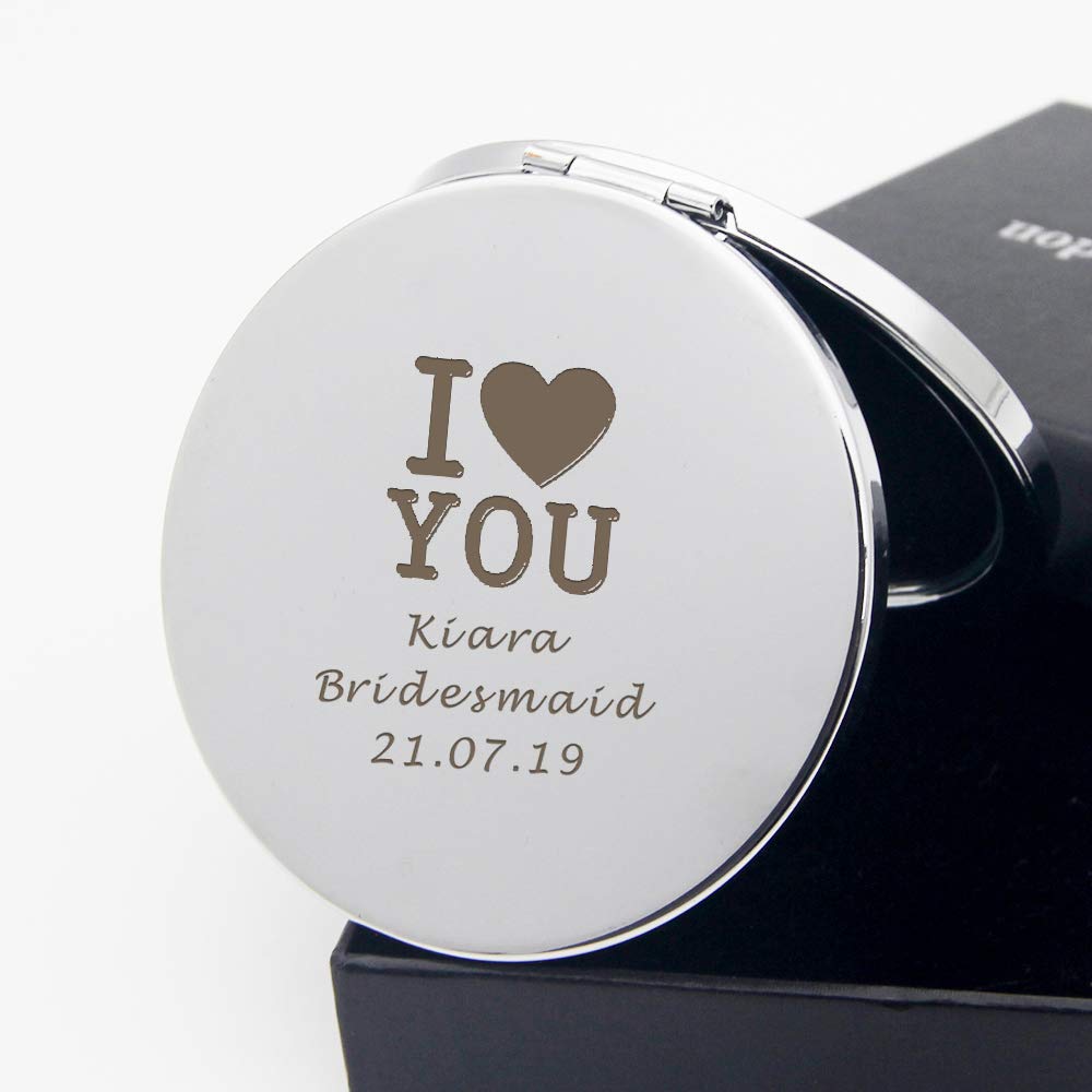 howson london Compact Mirror Personalised Pocket Mirror Bridesmaid Gift Personalised Mirror Personalised Gifts for Women Birthday Valentine's Day Wedding Anniversary Mother's Day(I Love You)