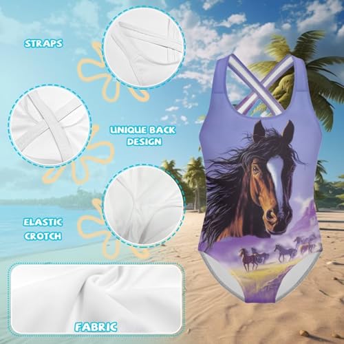 Image of WELLFLYHOM Girls Bathing Suits Size 5-14 One Piece Cross Back Swimsuit Sleeveless Full Coverage Swimwear for Beach Swimming