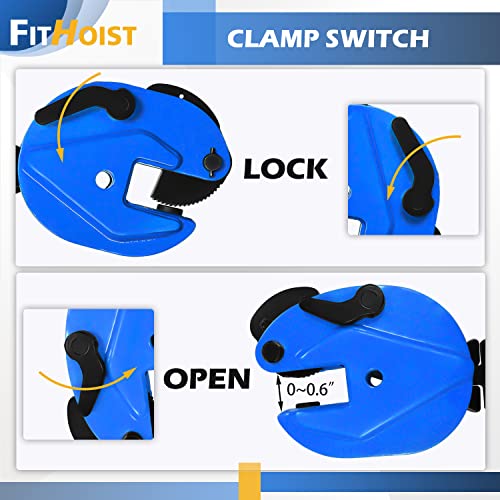 Fithoist Vertical Plate Clamp 1760Lbs | 0.8 Ton Load Capacity Lifting Clamp | Jaw Opening 0.6 Inch | Heavy Duty Plate Clamp For Lifting And Transporting #TOP3