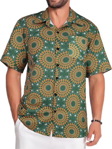 Image of Men Hawaiian Shirt Short Sleeve Summer Beach Button Down Shirts with Pocket