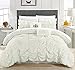 Chic Home White Bed in a Bag Comforter Set, Queen Size (6 Piece), Halpert - Pintuck Pinch Pleat Microfiber Bedding - Shams, Bed Skirt, Flat & Fitted Sheet, Pillowcases, Breakfast & Decorative Pillow
