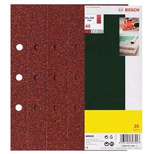Bosch 25-teiliges Schleifblatt-Set für Schwingschleifer, 93 x 230 mm, 8 Löcher, Körnung 40, 2607017103