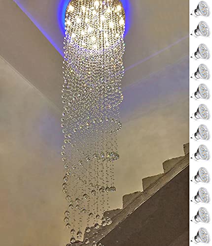 W32 by H120 Crystal Chandeliers Hight Ceiling Foyer Chandeliers Crystal Raindrop Large Chandeliers Spiral Straircase Lighting Pendant Light Fixtures for Living Room Hallway