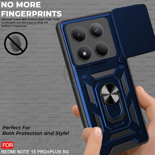Image of AESTMO Tough Armor Redmi Note 15 Pro Plus 5G Bumper Back Case Cover | Ring Holder & Sliding Camera Shield Cover | 360 Degree Protection Back Case Cover for Redmi Note 15 Pro Plus 5G (Blue)