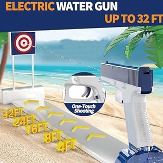 2Pcs Electric Water Gun Battery Powered Water Gun Auto Water Gun Rechargeable Automatic Spray Gun Toys Capacity Range Up to 32 FT Range for Adults & Kids - Blue