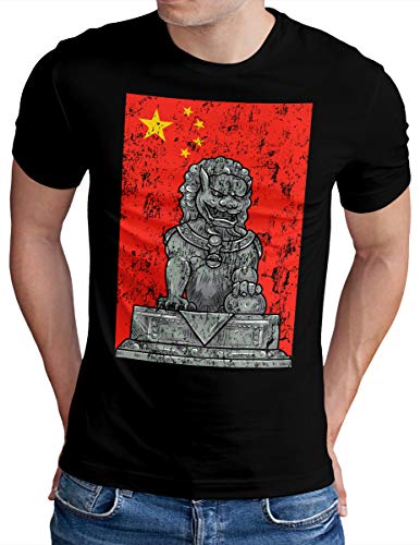 Lion Chinois T-Shirt Homme OM3 au Motif Dragon Imprimé Noir 5XL