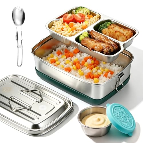 Waufoae Boîte à Bento en Acier Inoxydable, 2000ml Bento Lunch Box Inoxydable, Boîtes Bento avec Compartiments, Boîte à Lunch en Métal, Boîtes à Bento pour Pique Nique, Travail, Ecole