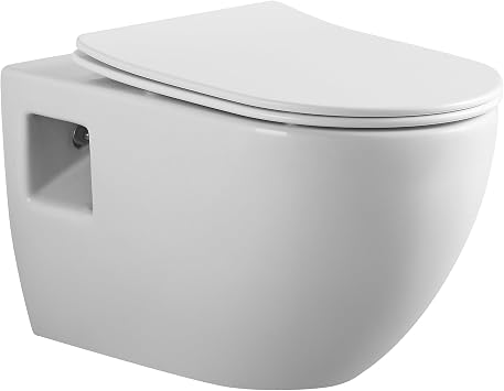 Fine Fixtures Surge Wall-Hung Power Flush Toilet White Toilet with Universal In-Wall Toilet Tank Carrier and Matee Black Push Plate Space-Saving Modern Design