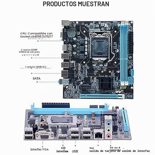 Placa Base H61 LGA 1155 ATX Gaming, Doble Canal 8GB DDR3, VGA 100Mbps LAN, Ranura PCIe 3.0 X16, Ranura M.2 NVMe NGFF