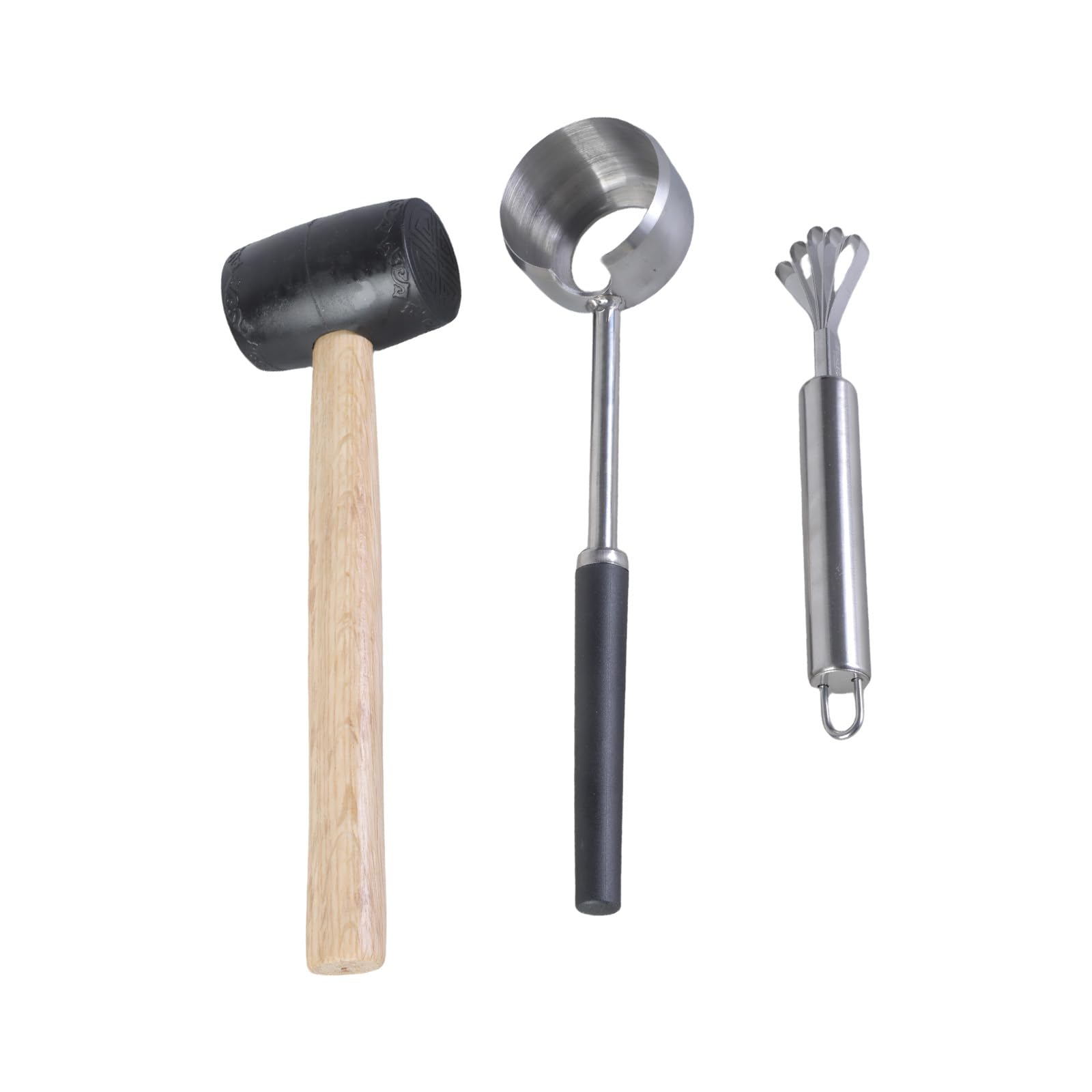 Buxuaaaa Coconuts Opening Cutter Opener Tool with Rubber Hammer Coconuts Meat Planer Breaker Enduring Meat Planer