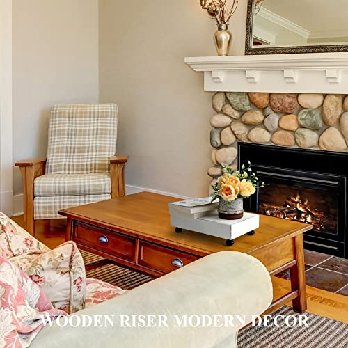 Homko Wood Riser For Kitchen Counter Decor, Farmhouse Pedestal Stand Tray Organizer With Non-Slip Mat, Modern Dish Soap Display Tray For Home Decor(White) #TOP4