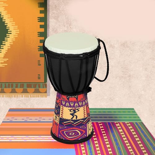 Tambor de mano africano pintado de 4 pulgadas con diseño, superficie de piel sintética para PVC, DIY y entretenimiento miniatura 6