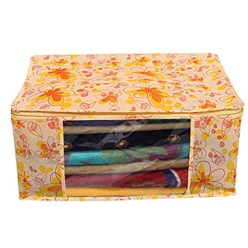 Image of Heart Home Red Flower 6 Piece Non Woven Saree Cover, Large, Yellow- CTHH21141