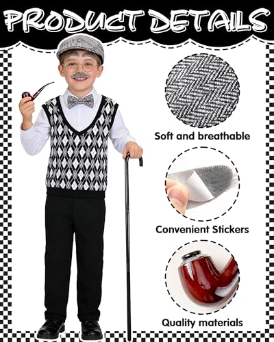 Disfraz de anciano para niños 5-7 años 7 piezas miniatura 5