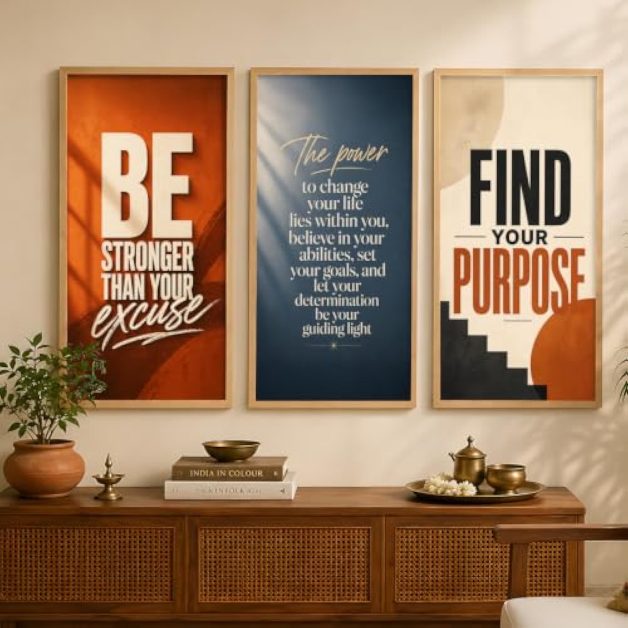 Motivational Quotes Wall Art Set of 3 with Frames