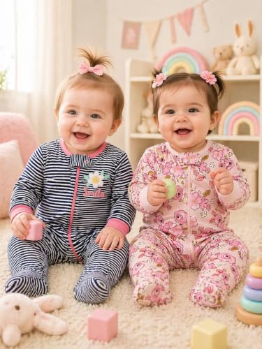 Image of TuddyBuddy Baby Girl's Cotton Printed Full Sleeves Sleepsuit /Footed Rompers for Baby Girl