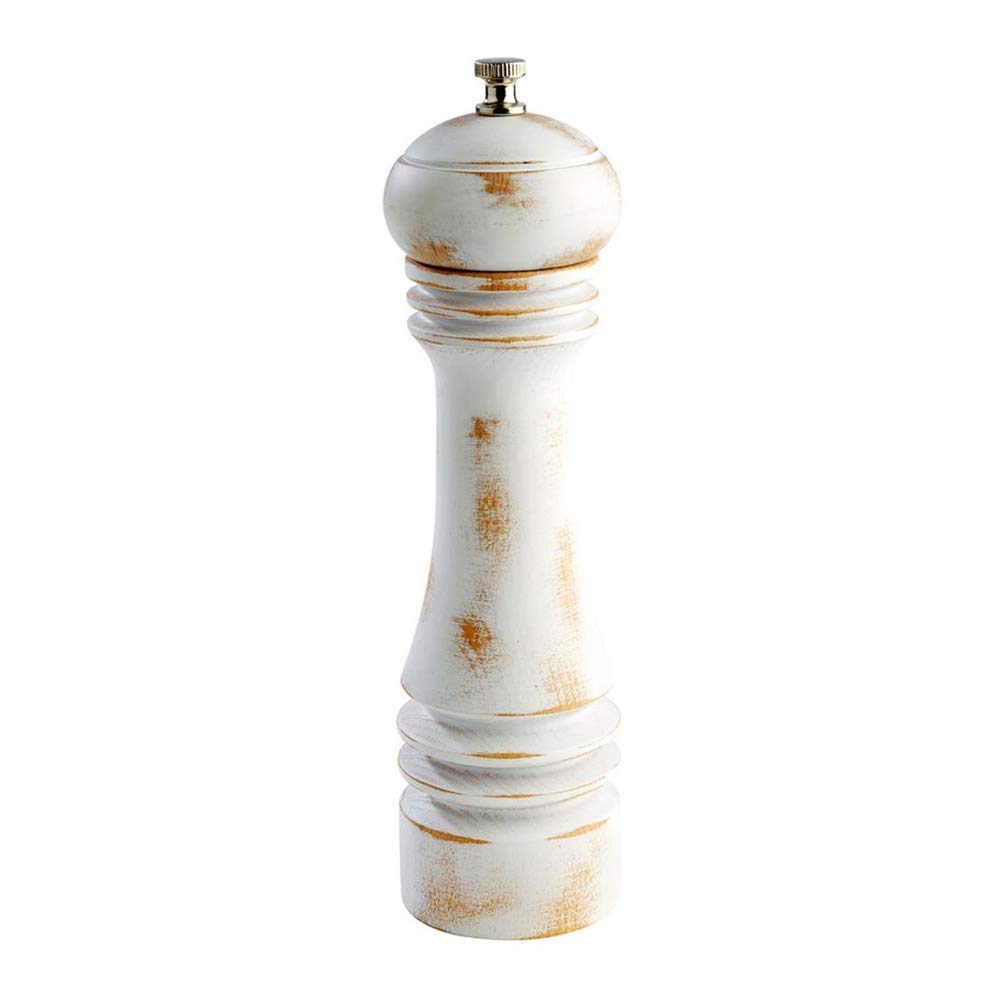 APS Professional Macinapepe In Legno Di Faggio Vintage - Macinino Regolabile In Acciaio Al Carbonio, 15 Cm, Bianco, Ideale Per Sale E Spezie