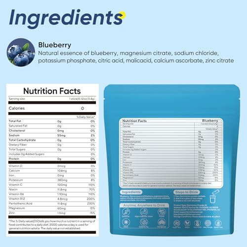 Image of 36 Sticks Electrolytes Powder Packets Sugar Free Hydration Packets Electrolyte Liquid Daily IV Drink Mix with Blueberry, Low Sodium, 0 Calorie