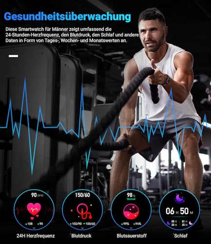 LIGE Smartwatch Herren mit Telefonfunktion, 1,39 Zoll Militär Smart Watch mit 24H Herzfrequenz,...