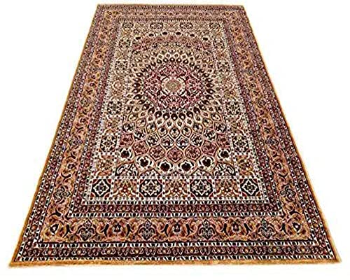 Image of New Kashmiri Design Silk Carpets for Living Room Bedroom Drawing Room Guest Room Hall 4 Feet x 6 Feet Gold Colour