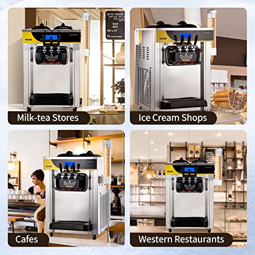Image of VEVOR Commercial Ice Cream Maker, 22-30L /H Yield, Countertop Soft Serve Machine with 2x6L Hopper 2L Cylinder LCD Panel Puffing Shortage Alarm, Frozen Yogurt Maker for Restaurant Snack Bar, Silve
