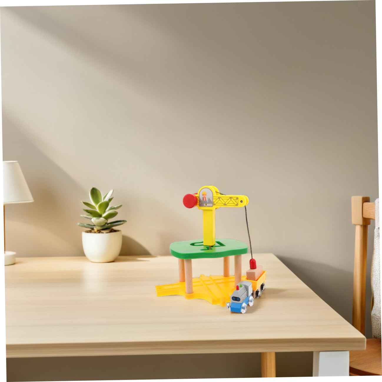 1 Juego de Tren grúa de Madera para niños con Motor de inspección de simulación, Modelo de grúa ferroviaria DIY, Accesorios de expansión de vías de Tren.