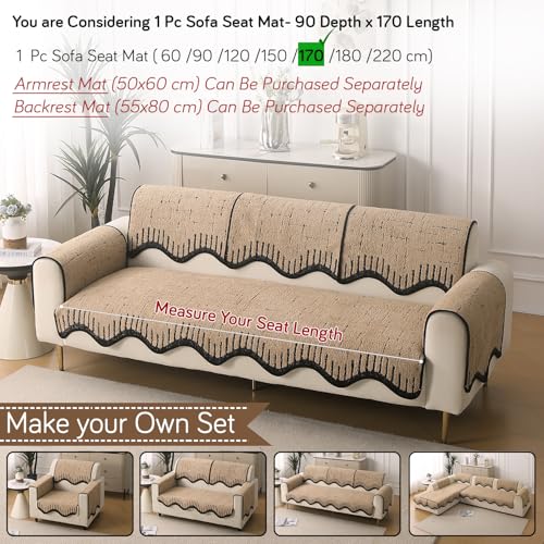 Image of HOKIPO Premium Supple Soft Wavy Sofa Cover Mat with Curve Design| Make Your Own Sofa Cover Set, Mat Length 90(D) x 170(L) cm, Brown (AR-5976-BRN)