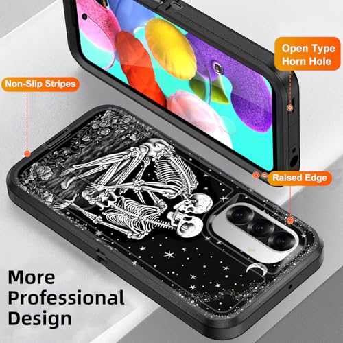 BFUKVOU for Galaxy A36/A56 5G Case with Built in Kickstand,Shockproof/Dustproof/Drop Proof 3-Layer Military Grade Protective Cover for Samsung Galaxy A36/A56 5G 6.7",Skulls Kissing Lovers Skeleton - image 4