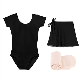 American Trends Ballet Leotards for Girls with Dance Skirt and Dance Tight Short-Sleeve Dance Dress Set