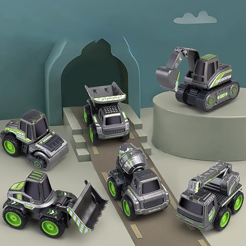 Image of DEUSON ECOM Excavator Toy Set of 6 Construction Toys Unbreakable Construction Vehicle for Children Kids Crane Excavator Road Roller Forklift Mixer Truck Toy Transporter Dumper