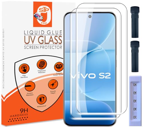 Image of STP FEEL Advanced UV Tempered Glass Screen Protector Guard Compatible For Vivo S2 5G (6.83 Inch, Pack of 2) Full Adhesive UV Curved Case Friendly HD Clarity with easy installation kit for Smartphone