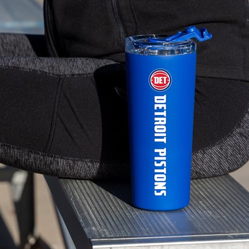 Image of Rico Industries NBA Basketball Detroit Pistons Royal Blue 24oz Stainless Steel Tumbler with Lid and Dual Functioning Lid