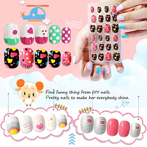 Kalolary 4 Boxen Kinder Fingernägel, Regenbogen Muster Kinder Kunstnägel Press on Nails Short Full Cover False Nail Set… – Bild 3