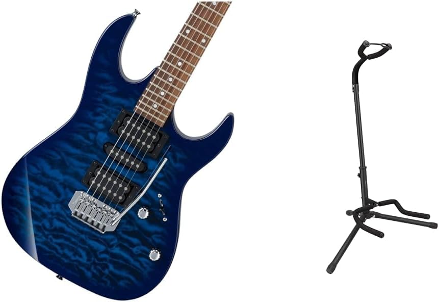 Ibanez GIO RG Series GRX70QA-TBB - Electric Guitar - Transparent Blue Burst + Amazon Basics Guitar Stand